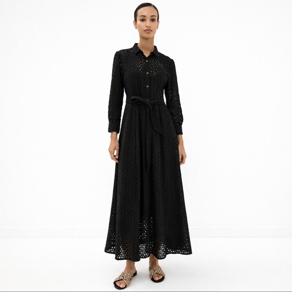 NwT Trovata Birds Of Paradis Eyelet Black peephole Long Sleeve Dress size Large